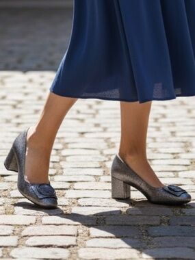 Naturalizer Metallic Grey Kyran Leather Round Toe Formal Pump Shoe Size 8.5